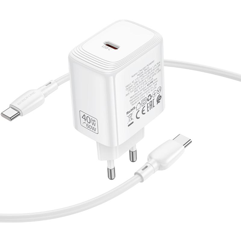 Мережевий зарядний пристрій Borofone BN33 Fuente PD 40W (1×USB-C) + кабель USB-C → USB-C White