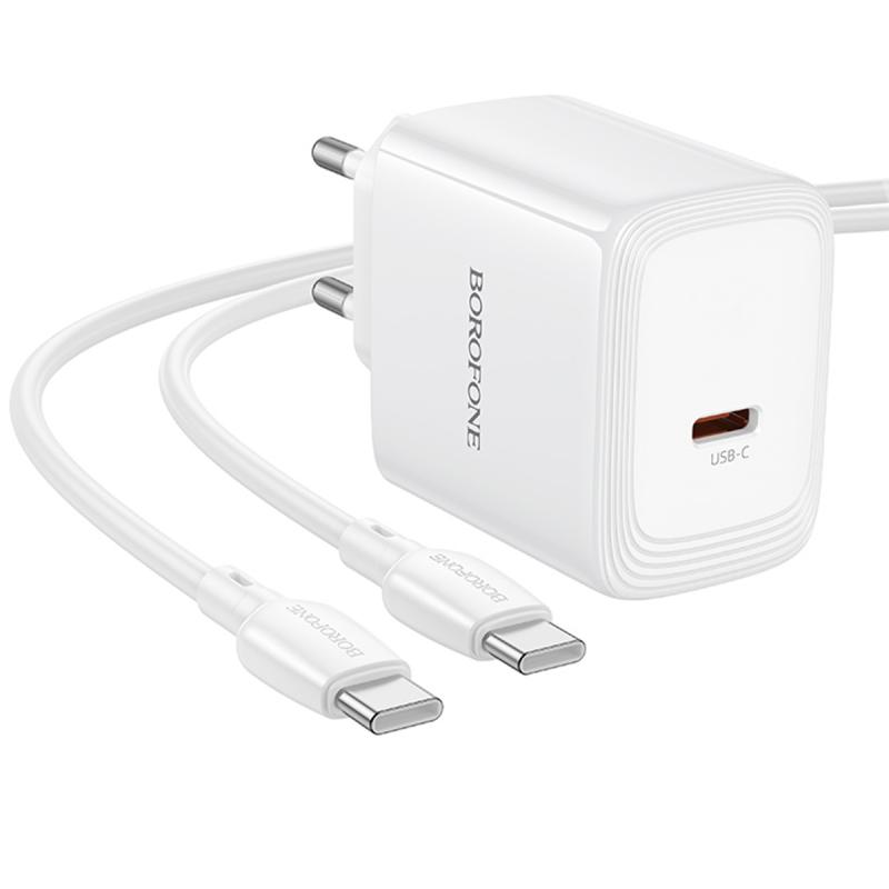 Мережевий зарядний пристрій Borofone BN33 Fuente PD 40W (1×USB-C) + кабель USB-C → USB-C White