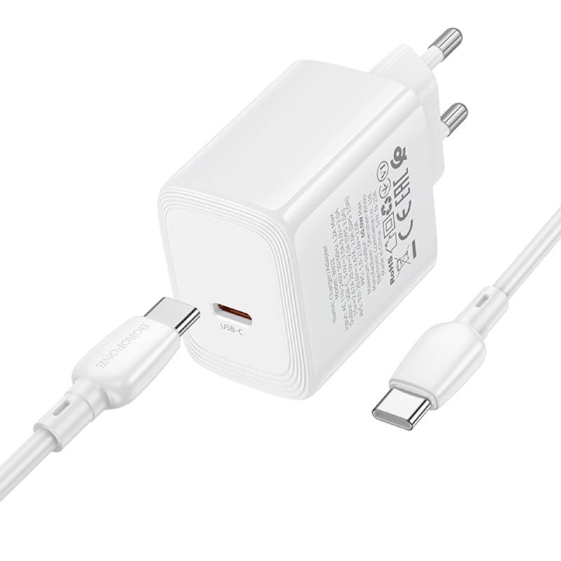 Мережевий зарядний пристрій Borofone BN33 Fuente PD 40W (1×USB-C) + кабель USB-C → USB-C White