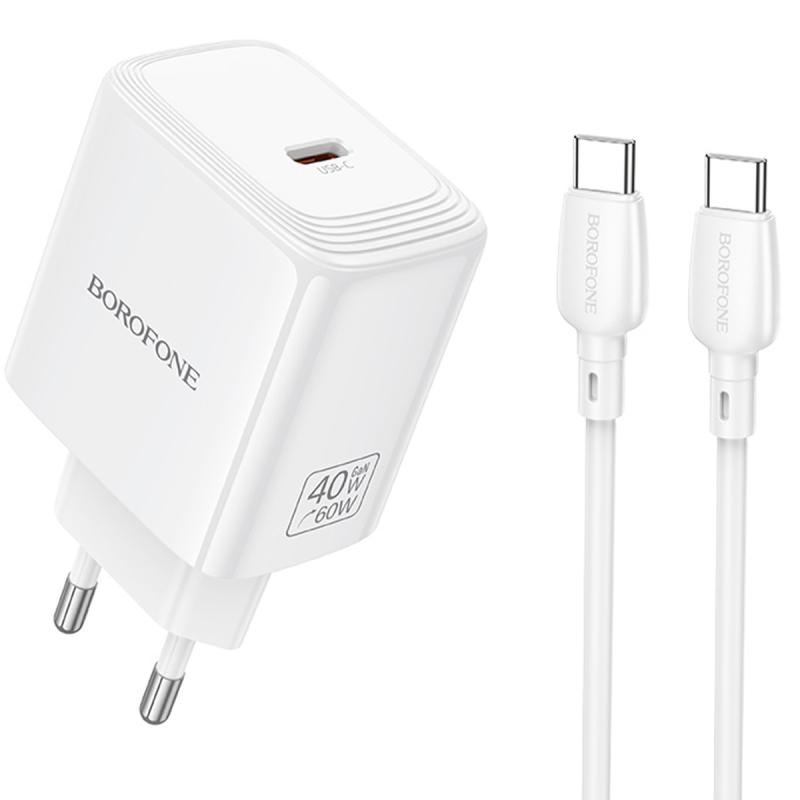 Мережевий зарядний пристрій Borofone BN33 Fuente PD 40W (1×USB-C) + кабель USB-C → USB-C White