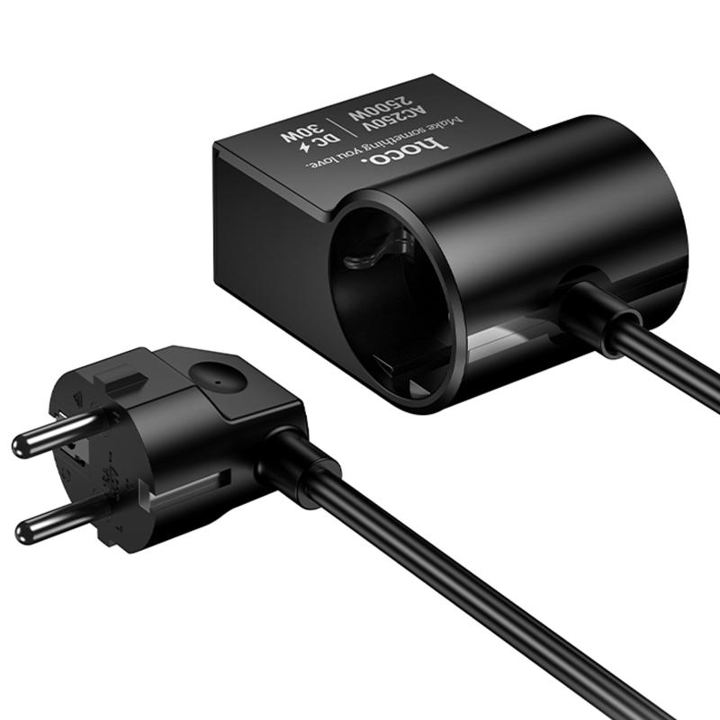 Мережевий зарядний пристрій Hoco AC33 Win 1 position 30W QC + PD (1×USB-A / 2×USB-C/1Socket) (1.5 м) Black