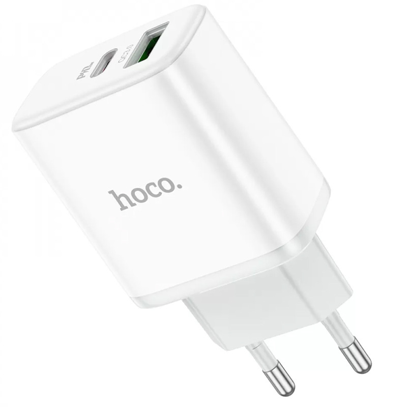 Мережевий зарядний пристрій Hoco C105A Stage PD 20W + QC 3.0 (1×USB-A / 1×USB-C) White