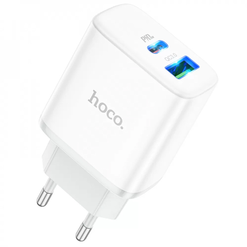 Мережевий зарядний пристрій Hoco C105A Stage PD 20W + QC 3.0 (1×USB-A / 1×USB-C) White