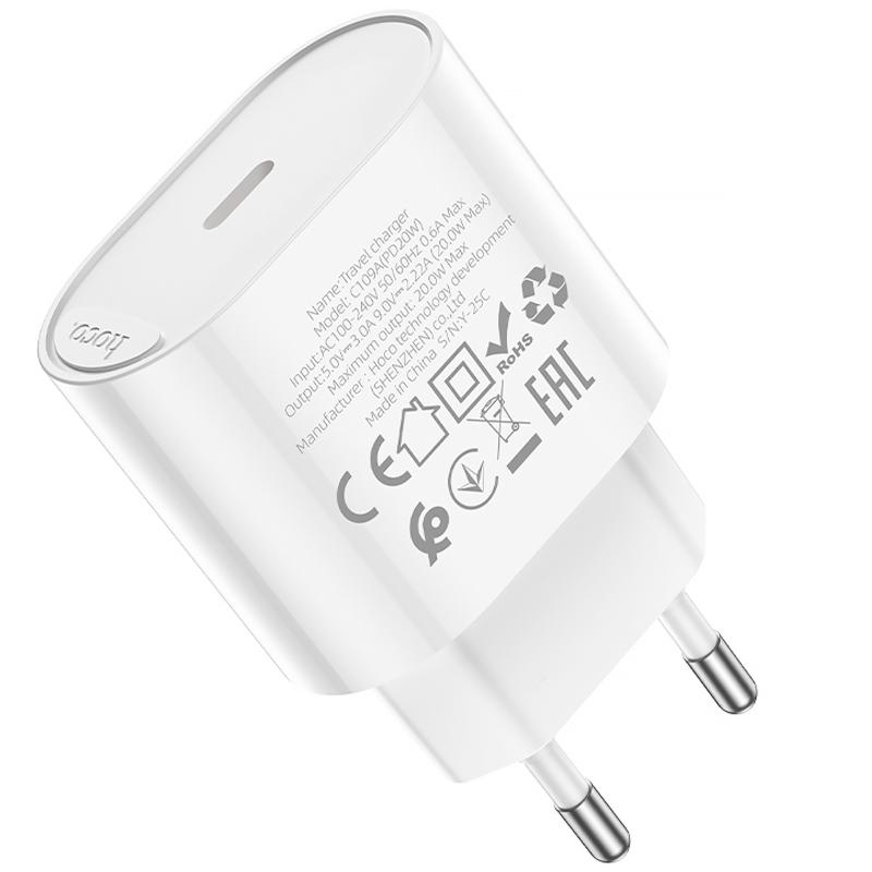 Мережевий зарядний пристрій Hoco C109A Fighter PD 20W (1×USB-C) White
