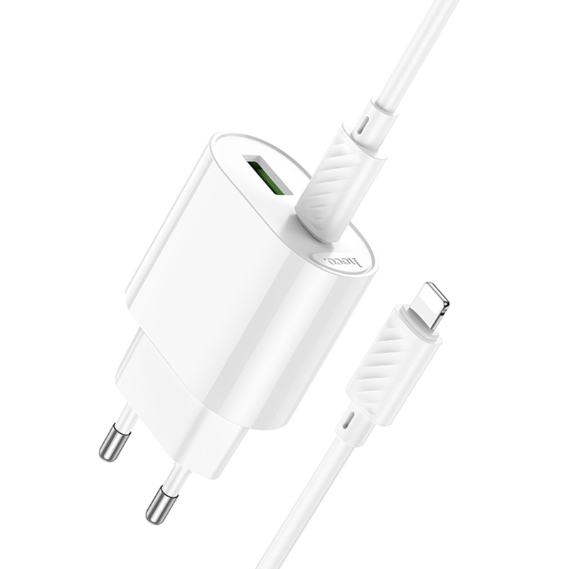 Мережевий зарядний пристрій Hoco C109A Fighter PD 20W + QC 3.0 (1×USB-A / 1×USB-C) + кабель USB-C → Lightning White