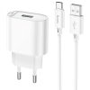 МЗП Hoco C109A Fighter QC3.0 18W (1USB-A) + кабель USB to Type-C White