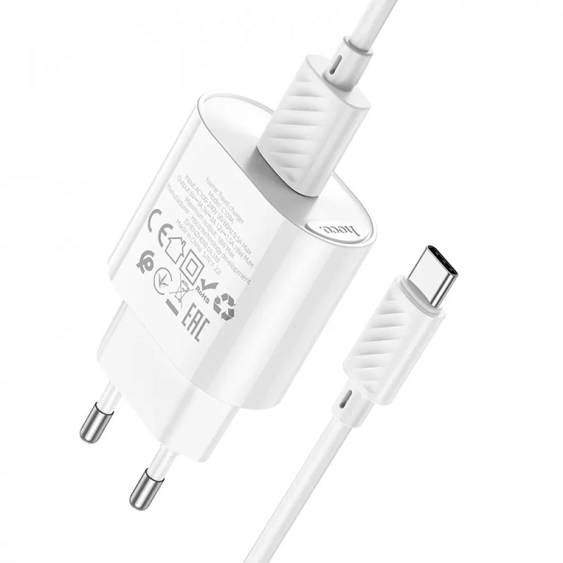 Мережевий зарядний пристрій Hoco C109A Fighter QC 3.0 18W (1×USB-A) + кабель USB to USB-C White