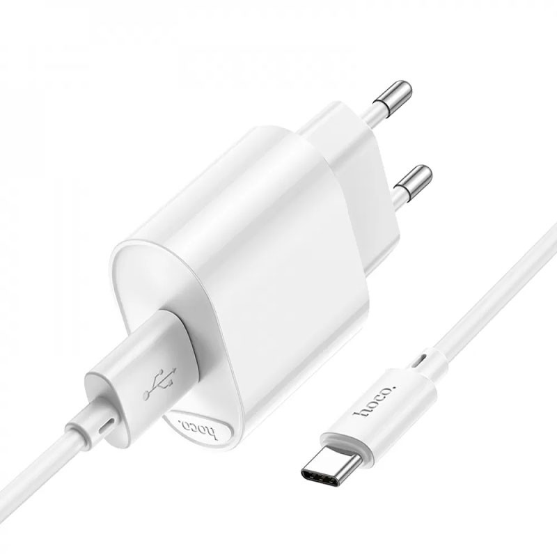 Мережевий зарядний пристрій Hoco C109A Fighter QC 3.0 18W (1×USB-A) + кабель USB to USB-C White