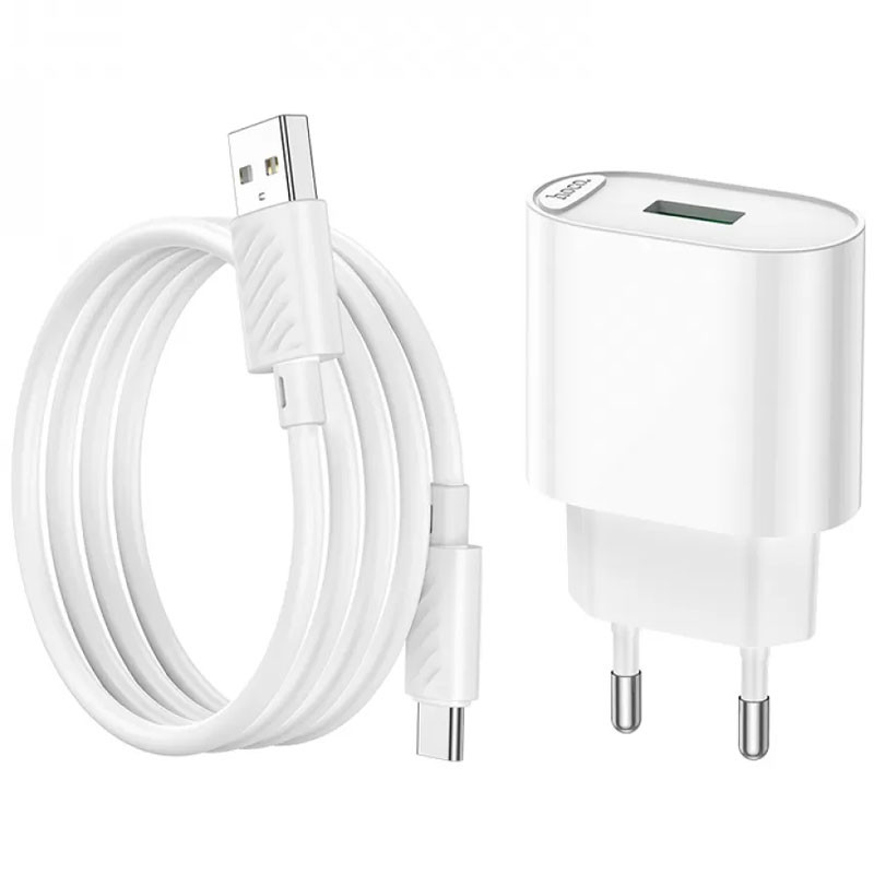 Мережевий зарядний пристрій Hoco C109A Fighter QC 3.0 18W (1×USB-A) + кабель USB to USB-C White