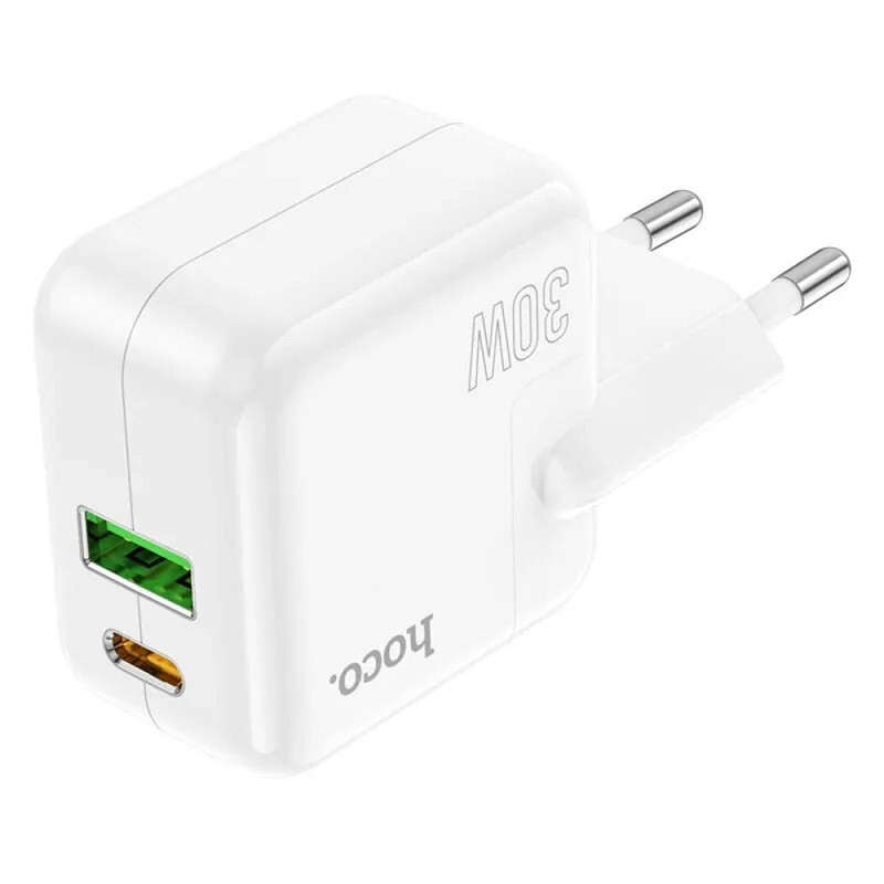 Мережевий зарядний пристрій Hoco C111A PD 30W + QC 3.0 (1×USB-A / 1×USB-C) White