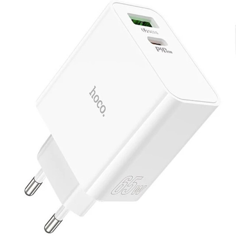 Мережевий зарядний пристрій Hoco C113A Awesome PD 65W (1×USB-A / 1×USB-C) White
