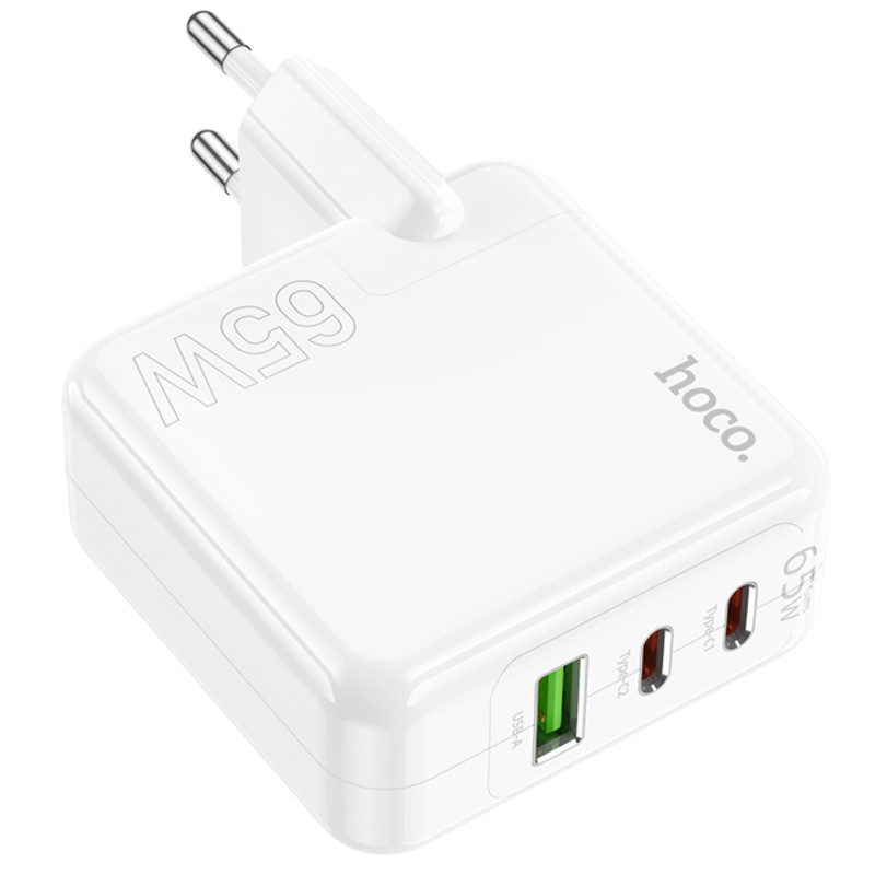 Мережевий зарядний пристрій Hoco C115A Header PD 65W + QC 3.0 (1×USB-A / 2×USB-C) White