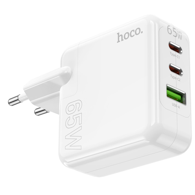 Мережевий зарядний пристрій Hoco C115A Header PD 65W + QC 3.0 (1×USB-A / 2×USB-C) White