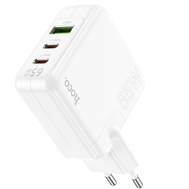 Мережевий зарядний пристрій Hoco C115A Header PD 65W + QC 3.0 (1×USB-A / 2×USB-C) White