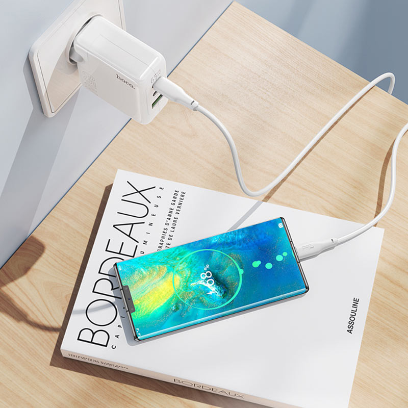 Мережевий зарядний пристрій Hoco C115A Header PD 65W + QC 3.0 (1×USB-A / 2×USB-C) White