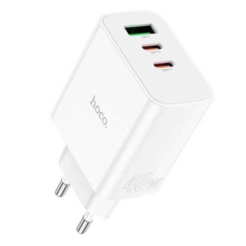Мережевий зарядний пристрій Hoco C126A PD 40W + QC 3.0 (1×USB/2Type-C) White
