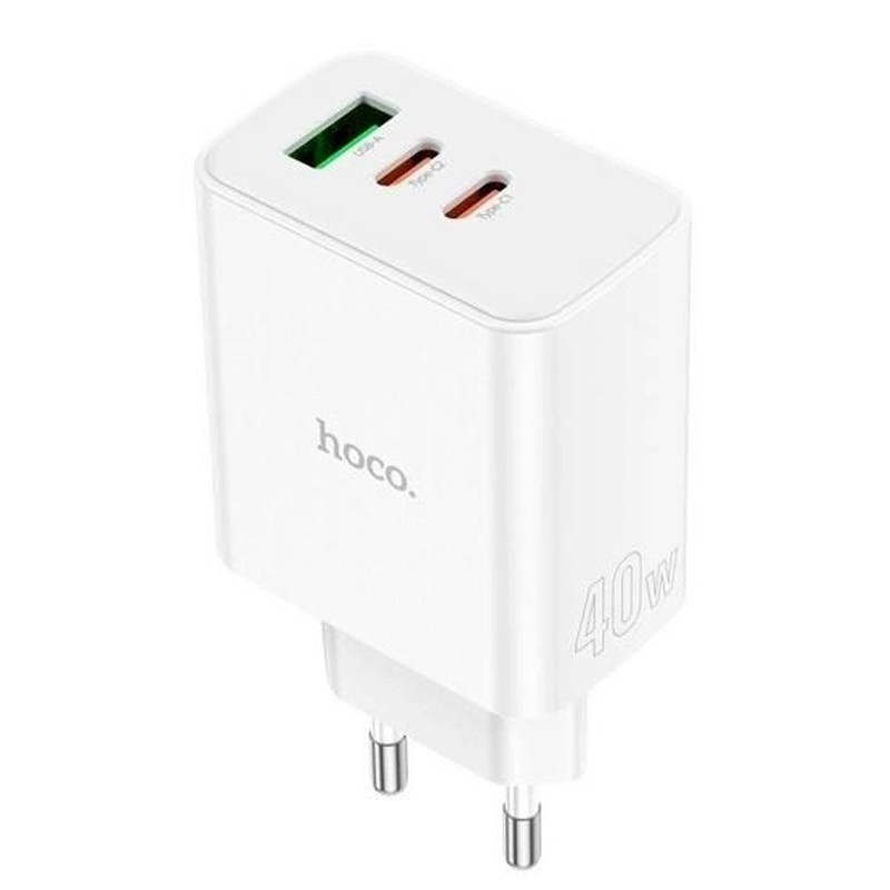 Мережевий зарядний пристрій Hoco C126A PD 40W + QC 3.0 (1×USB/2Type-C) White