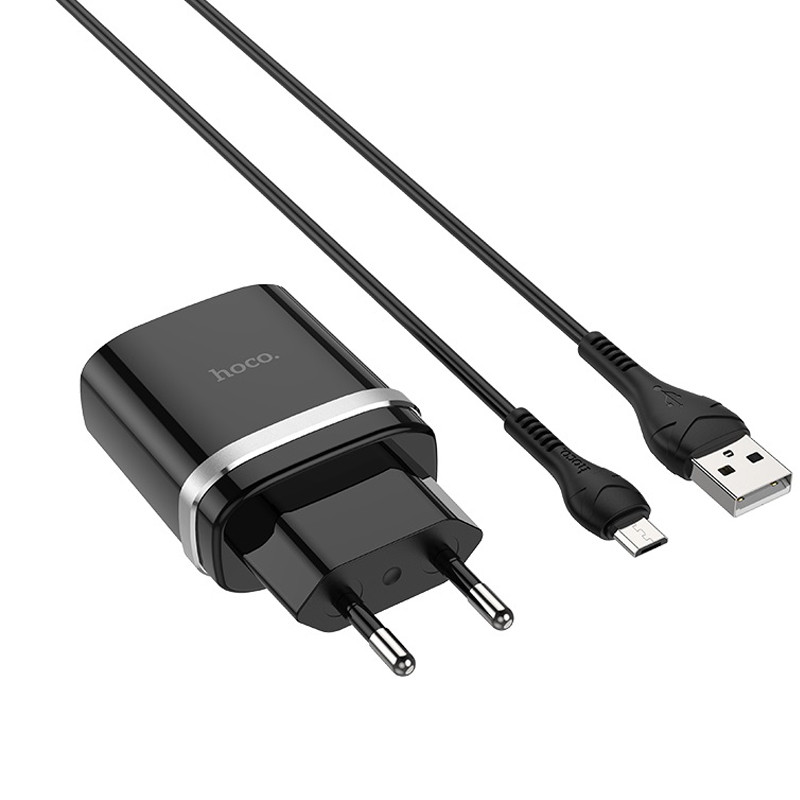 Мережевий зарядний пристрій Hoco C12Q Smart QC 3.0 18W (1×USB-A) + кабель USB to Micro-USB Чорний