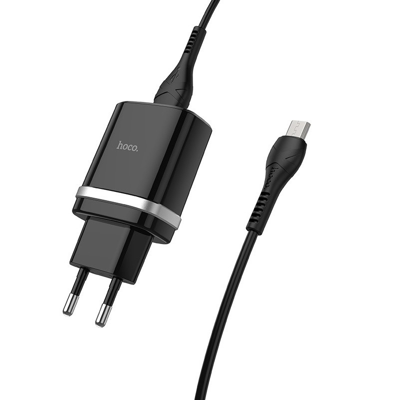 Мережевий зарядний пристрій Hoco C12Q Smart QC 3.0 18W (1×USB-A) + кабель USB to Micro-USB Чорний