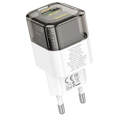 Мережевий зарядний пристрій Hoco C131A Platium PD 30W + QC 3.0 (1×USB-A / 1×USB-C) Transparent black