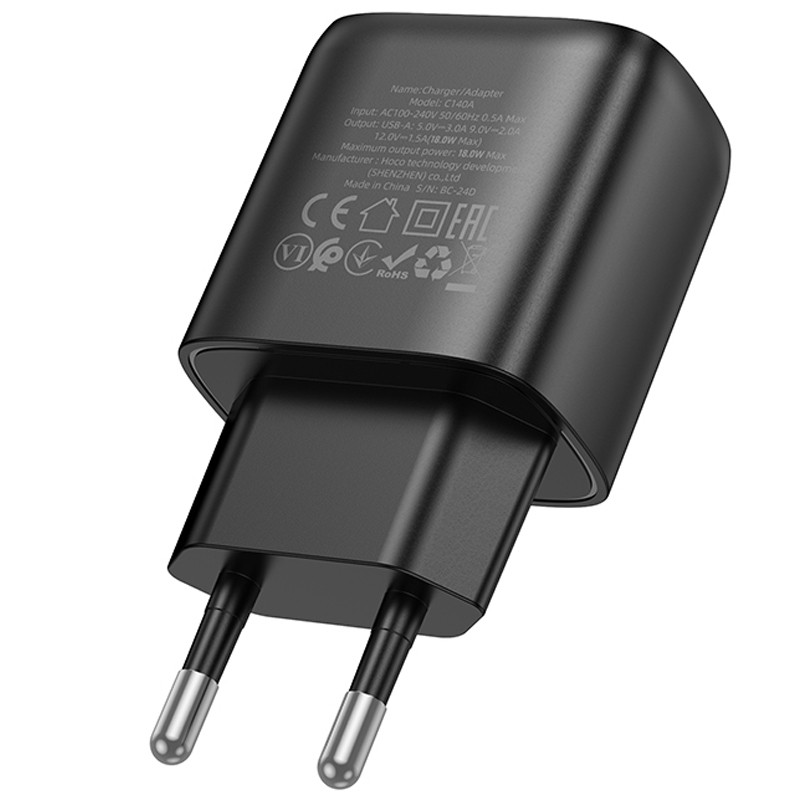 Мережевий зарядний пристрій Hoco C140A Smart QC 3.0 18W (1×USB-A)