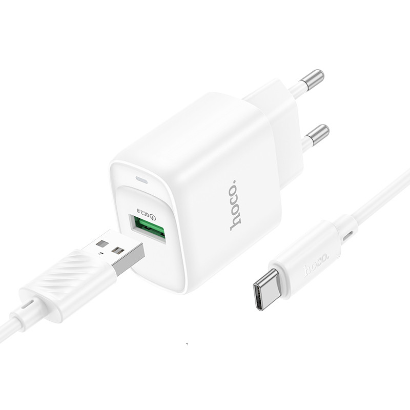 Мережевий зарядний пристрій Hoco C140A Smart QC 3.0 18W (1×USB-A) + кабель USB to USB-C