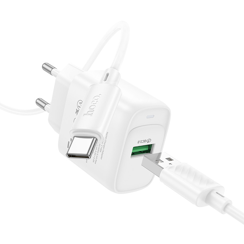 Мережевий зарядний пристрій Hoco C140A Smart QC 3.0 18W (1×USB-A) + кабель USB to USB-C