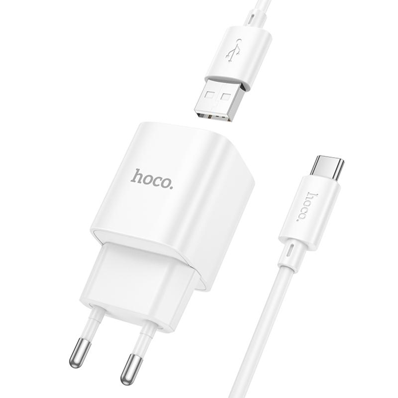 Мережевий зарядний пристрій Hoco C145A Charm QC 3.0 18W (1×USB-A) + кабель USB to USB-C White