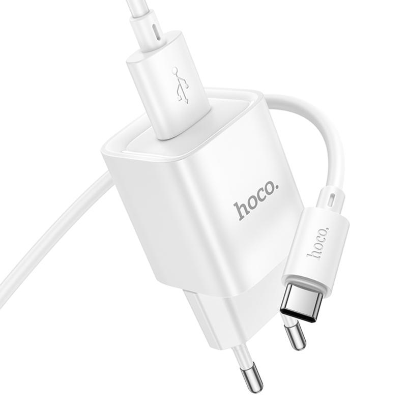 Мережевий зарядний пристрій Hoco C145A Charm QC 3.0 18W (1×USB-A) + кабель USB to USB-C White
