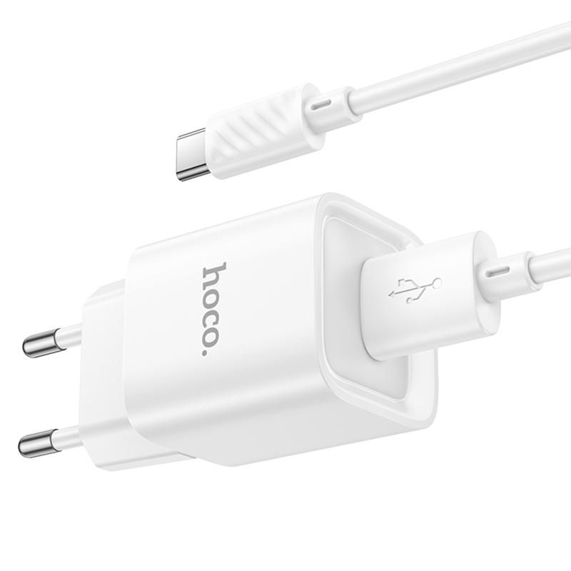 Мережевий зарядний пристрій Hoco C145A Charm QC 3.0 18W (1×USB-A) + кабель USB to USB-C White