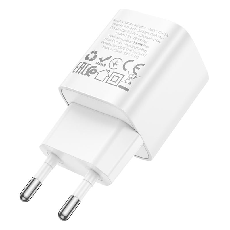 Мережевий зарядний пристрій Hoco C145A Charm QC 3.0 18W (1×USB-A) White
