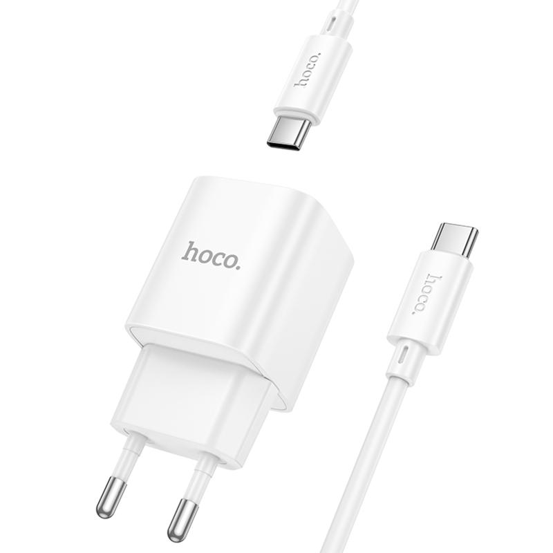 Мережевий зарядний пристрій Hoco C147A PD 20W + QC 3.0 (1×USB-A / 1×USB-C) + кабель USB-C → USB-C White