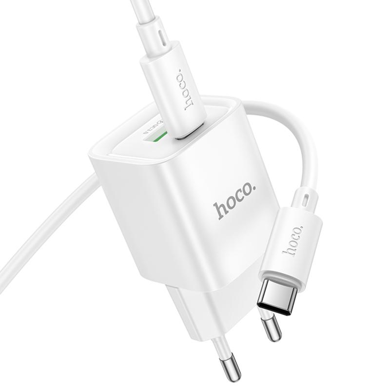 Мережевий зарядний пристрій Hoco C147A PD 20W + QC 3.0 (1×USB-A / 1×USB-C) + кабель USB-C → USB-C White