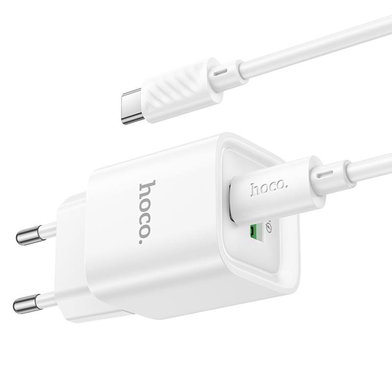 Мережевий зарядний пристрій Hoco C147A PD 20W + QC 3.0 (1×USB-A / 1×USB-C) + кабель USB-C → USB-C White