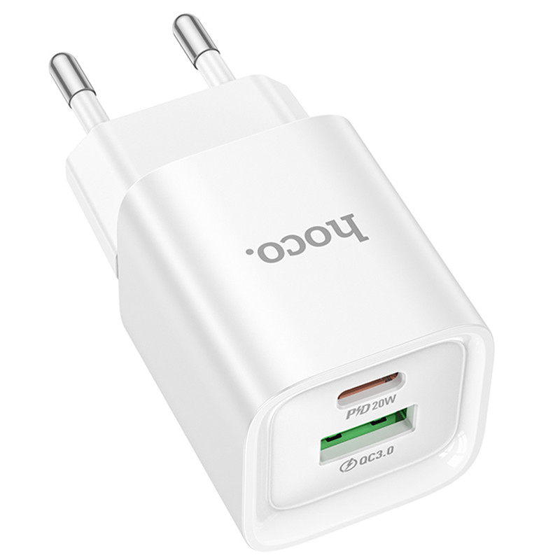 Мережевий зарядний пристрій Hoco C147A PD 20W + QC 3.0 (1×USB-A / 1×USB-C) White