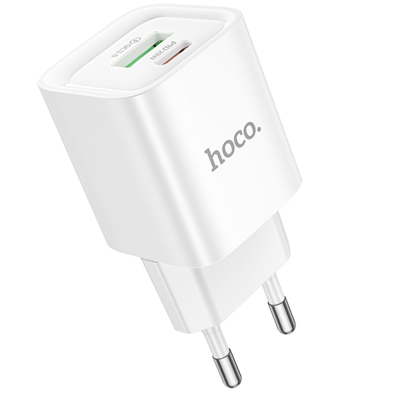 Мережевий зарядний пристрій Hoco C147A PD 20W + QC 3.0 (1×USB-A / 1×USB-C) White
