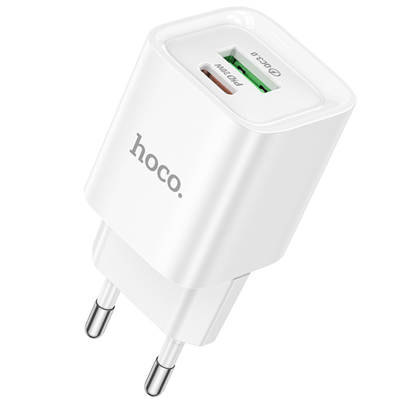 Мережевий зарядний пристрій Hoco C147A PD 20W + QC 3.0 (1×USB-A / 1×USB-C) White