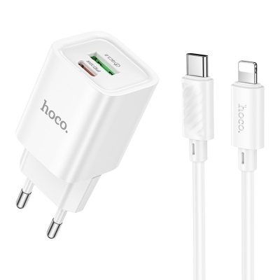 МЗП Hoco C149A Charm PD30W+QC3.0 (1USB-A/1C) + кабель Type-C to Lightning White