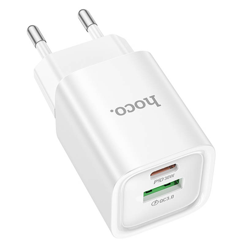 Мережевий зарядний пристрій Hoco C149A Charm PD 30W + QC 3.0 (1×USB-A / 1×USB-C) White