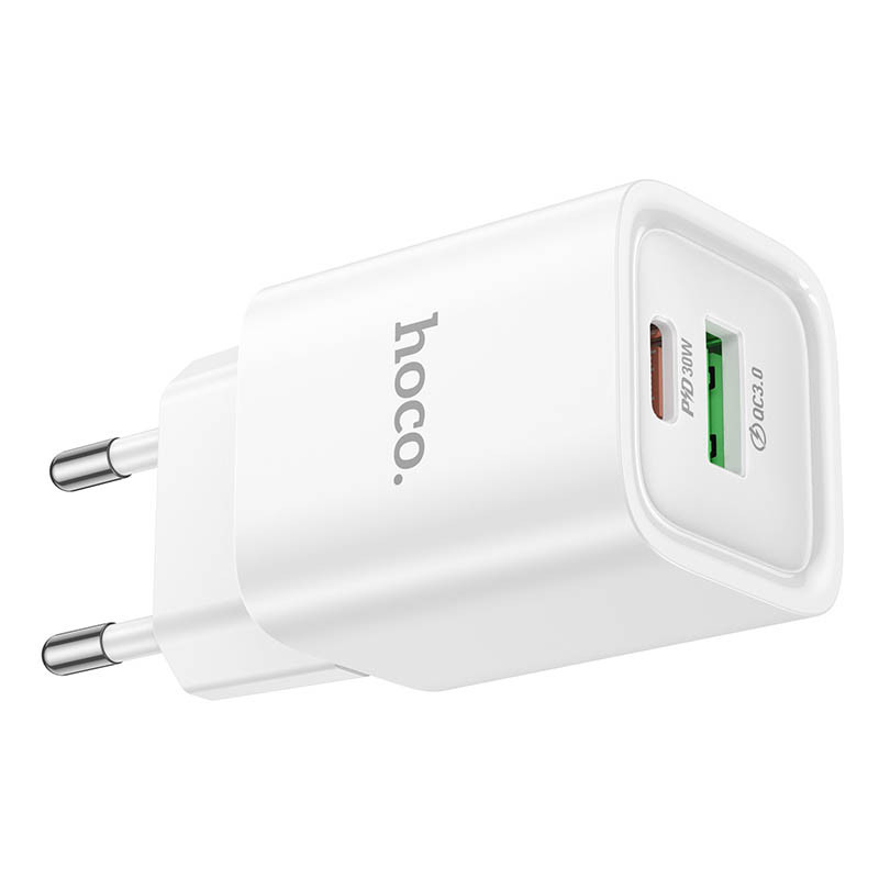 Мережевий зарядний пристрій Hoco C149A Charm PD 30W + QC 3.0 (1×USB-A / 1×USB-C) White