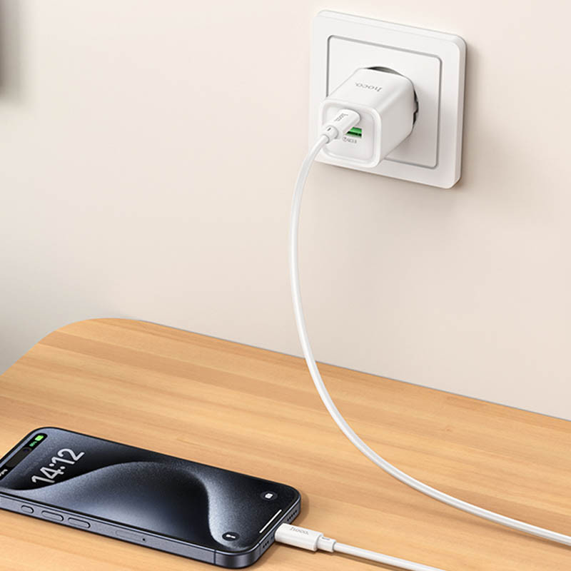 Мережевий зарядний пристрій Hoco C149A Charm PD 30W + QC 3.0 (1×USB-A / 1×USB-C) White