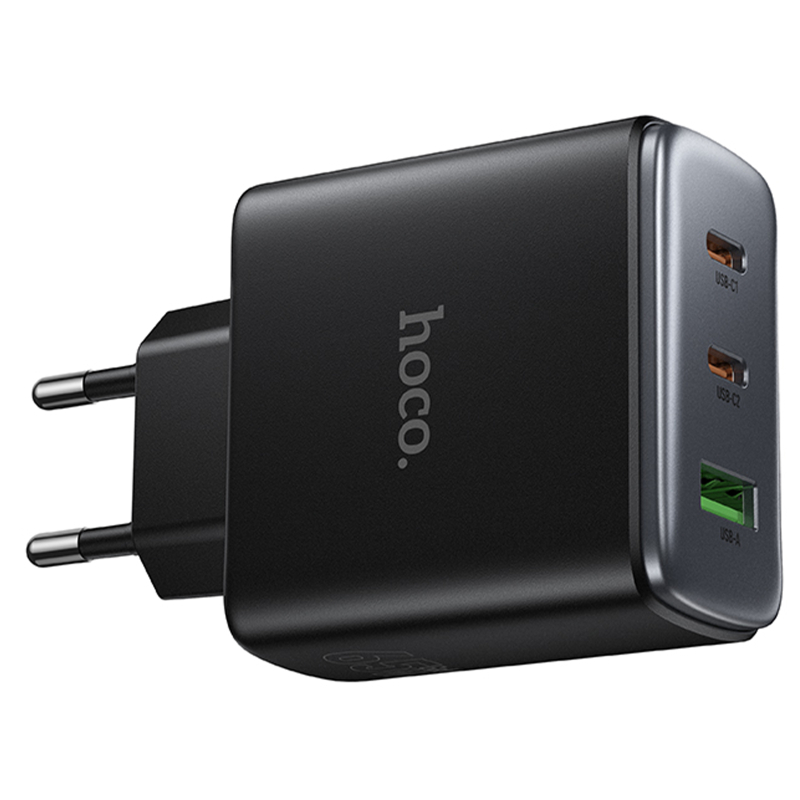 Мережевий зарядний пристрій Hoco C160A Upgrade PD 65W + QC 3.0 (1×USB-A / 2×USB-C) Black