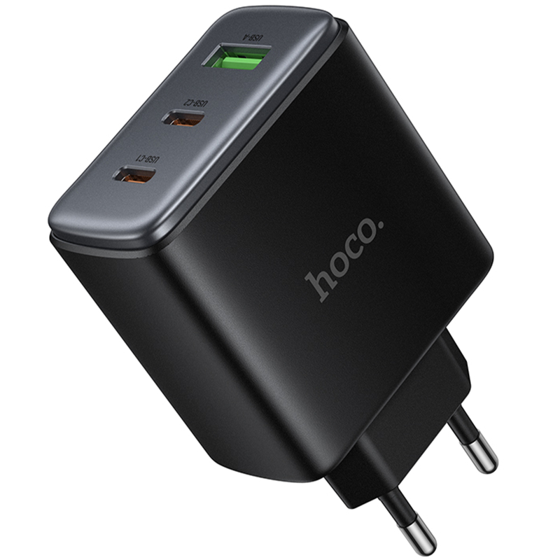 Мережевий зарядний пристрій Hoco C160A Upgrade PD 65W + QC 3.0 (1×USB-A / 2×USB-C) Black