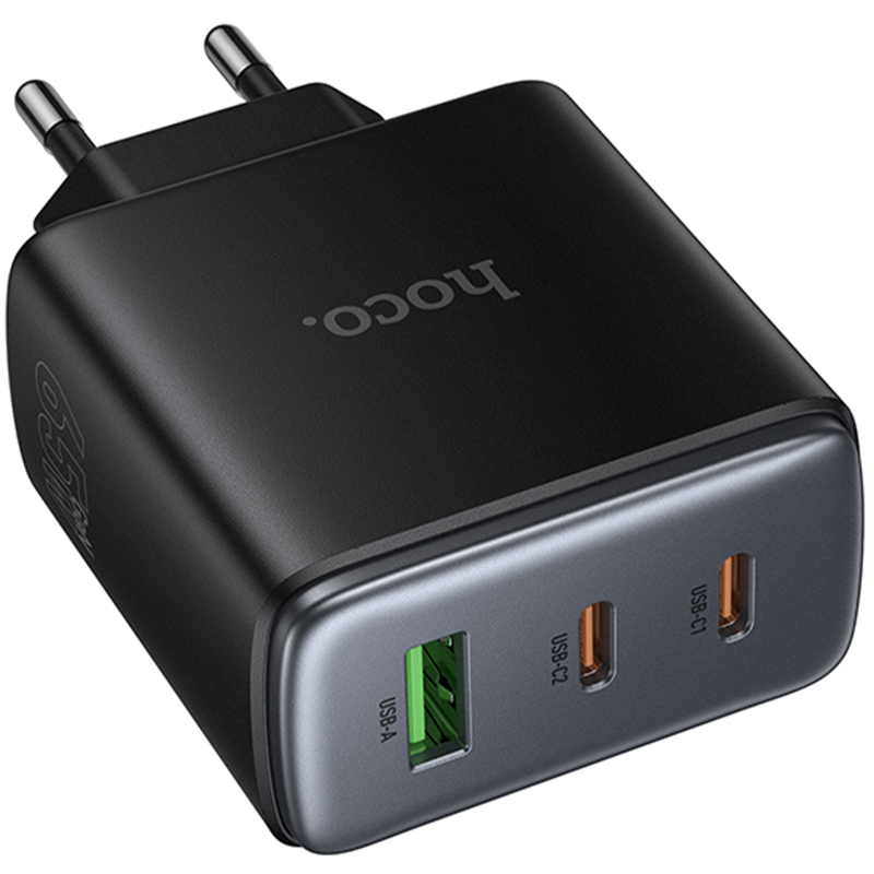 Мережевий зарядний пристрій Hoco C160A Upgrade PD 65W + QC 3.0 (1×USB-A / 2×USB-C) Black