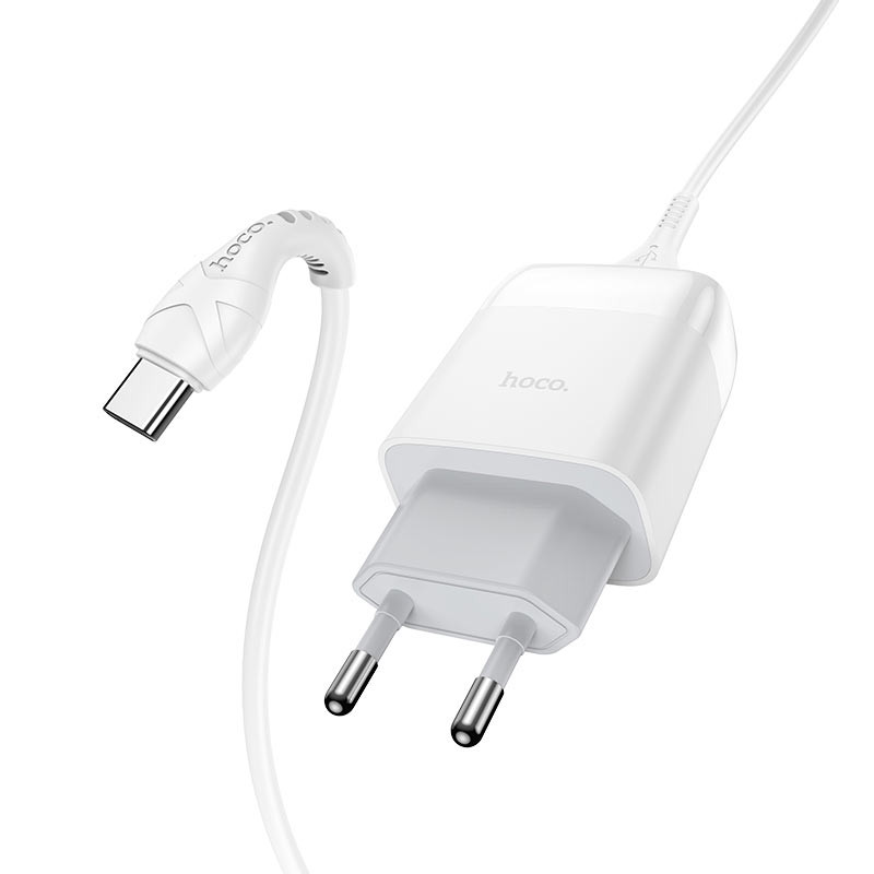 Мережевий зарядний пристрій Hoco C72Q Glorious QC 3.0 18W (1×USB-A) + кабель USB to USB-C Білий
