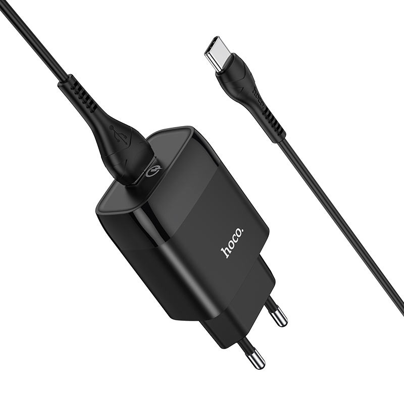 Мережевий зарядний пристрій Hoco C72Q Glorious QC 3.0 18W (1×USB-A) + кабель USB to USB-C Білий