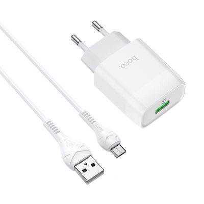 Мережевий зарядний пристрій Hoco C72Q Glorious QC 3.0 18W (1×USB-A) + кабель USB to Micro-USB