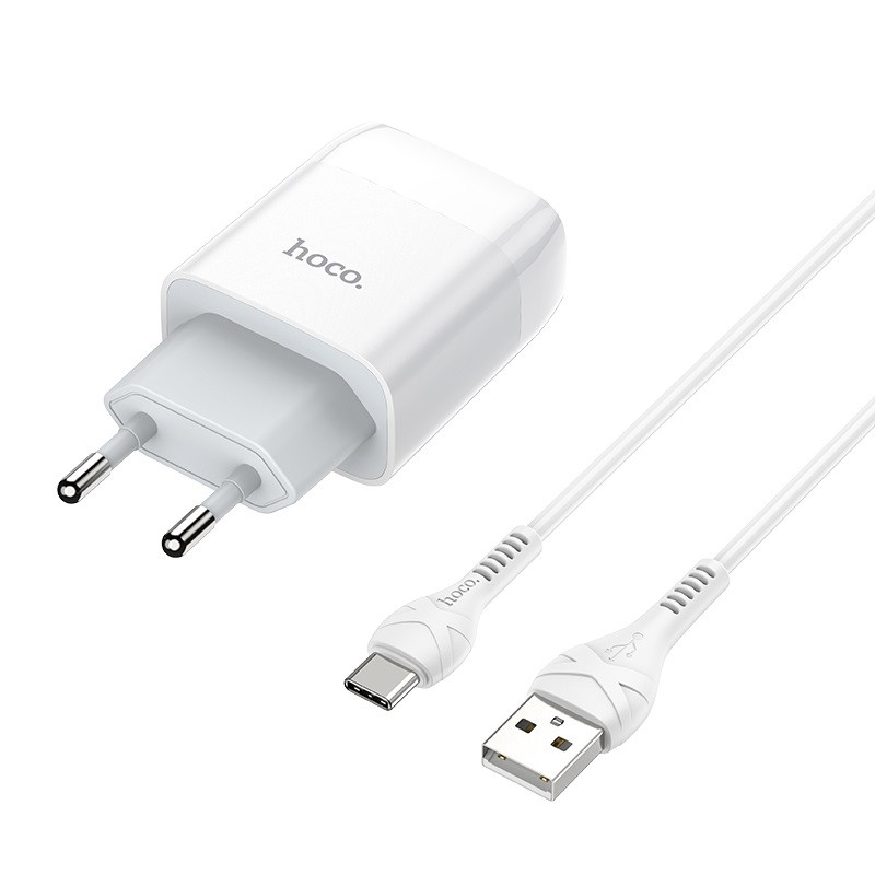 Мережевий зарядний пристрій Hoco C73A Glorious 2.4 А (2×USB-A) + кабель USB to USB-C Білий