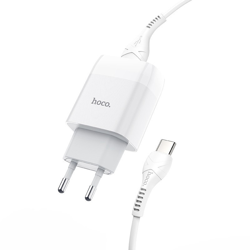 Мережевий зарядний пристрій Hoco C73A Glorious 2.4 А (2×USB-A) + кабель USB to USB-C Білий