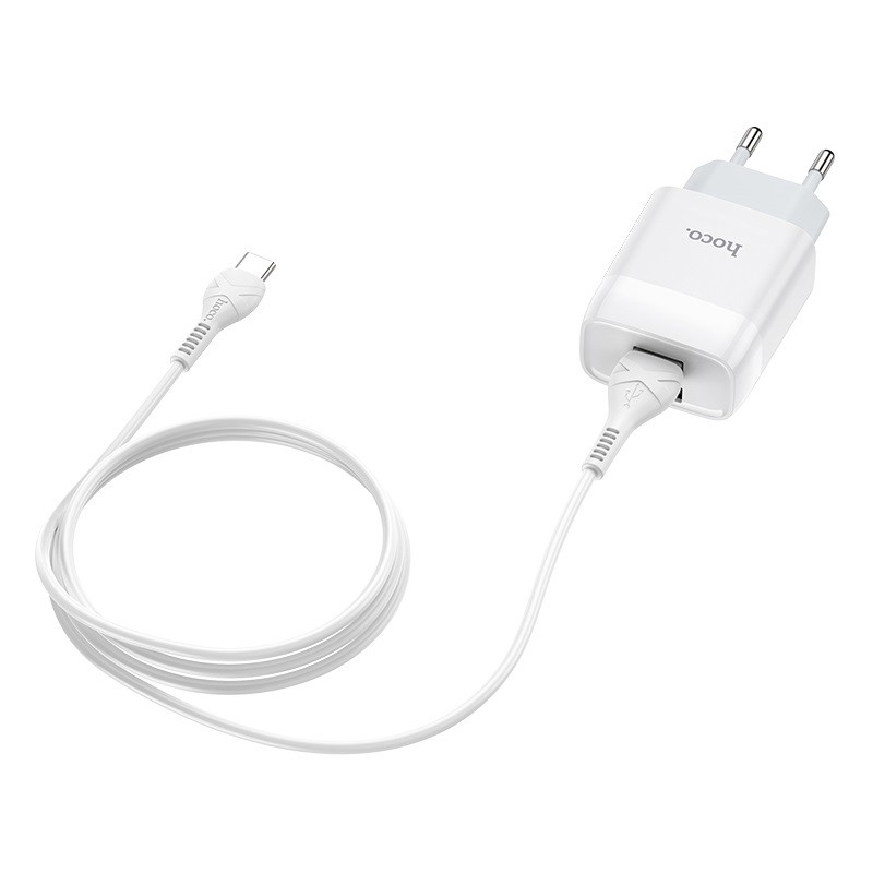Мережевий зарядний пристрій Hoco C73A Glorious 2.4 А (2×USB-A) + кабель USB to USB-C Білий